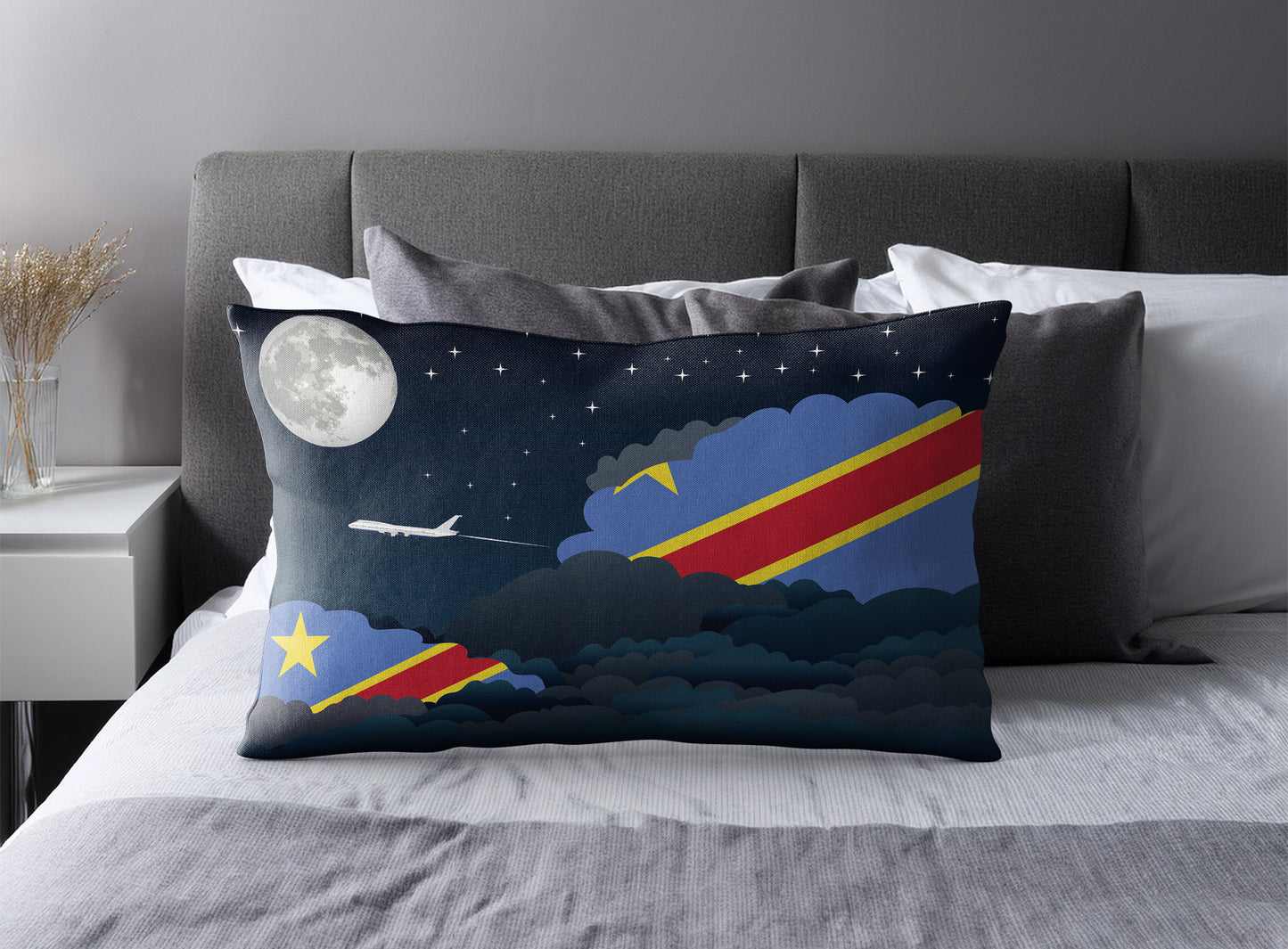Congo Democratic Republic of the World Airplane Night Clouds Square & Rectangle Pillow Cases | Aviation Night Sky Pillow Covers