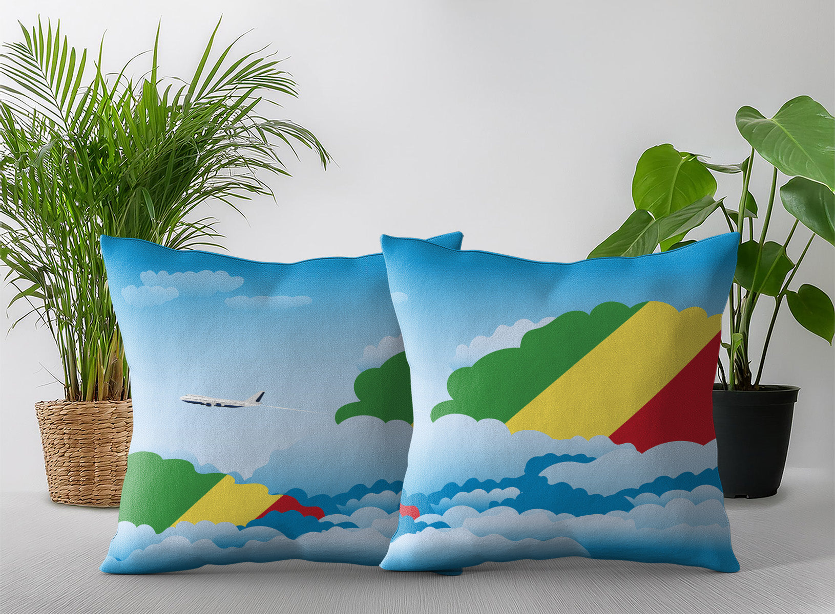 Congo Republic of the World Airplane Day Clouds Square & Rectangle Pillow Cases | Aviation Decorative Pillow Covers