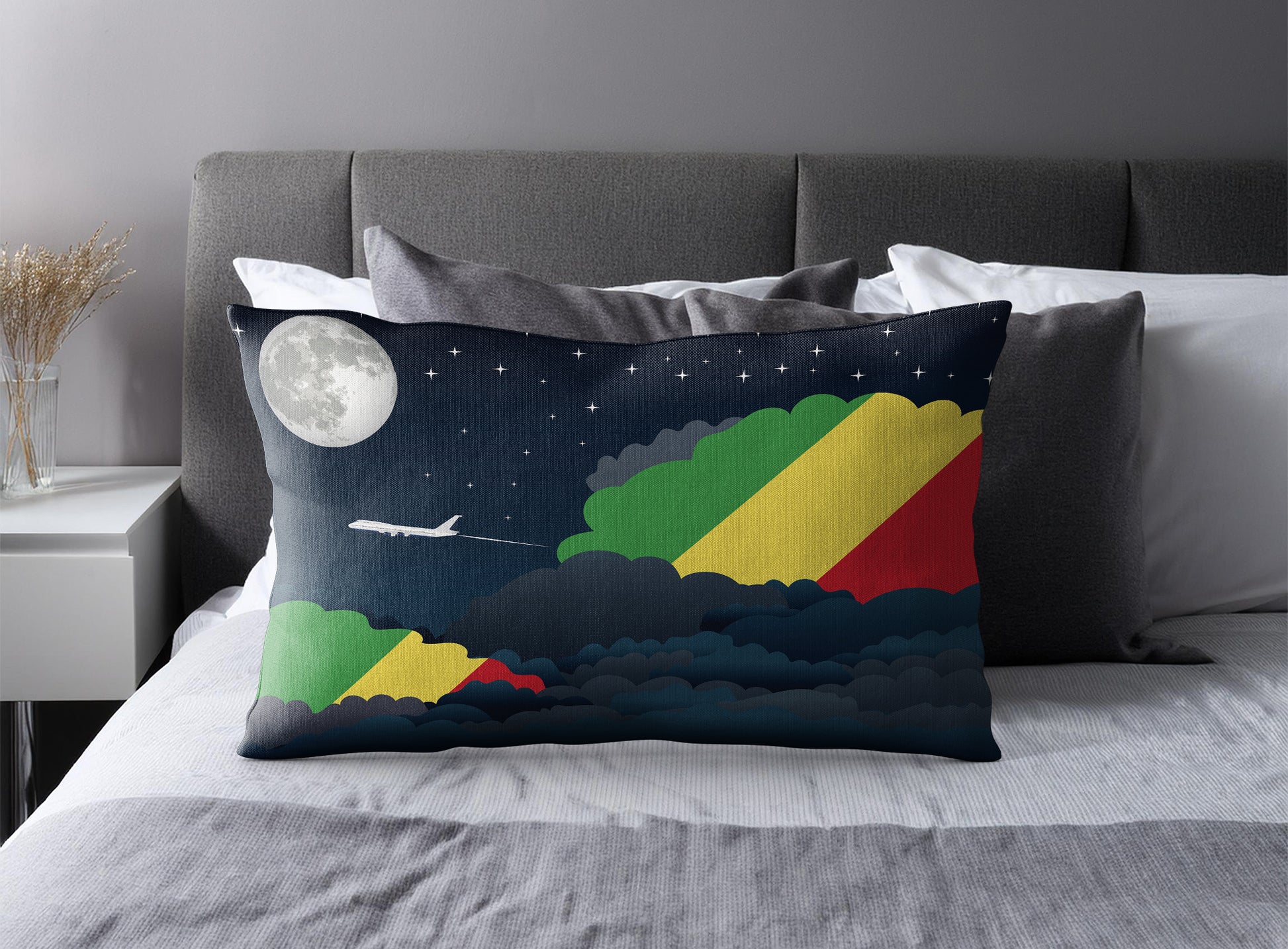 Congo Republic of the World Airplane Night Clouds Square & Rectangle Pillow Cases | Aviation Night Sky Pillow Covers