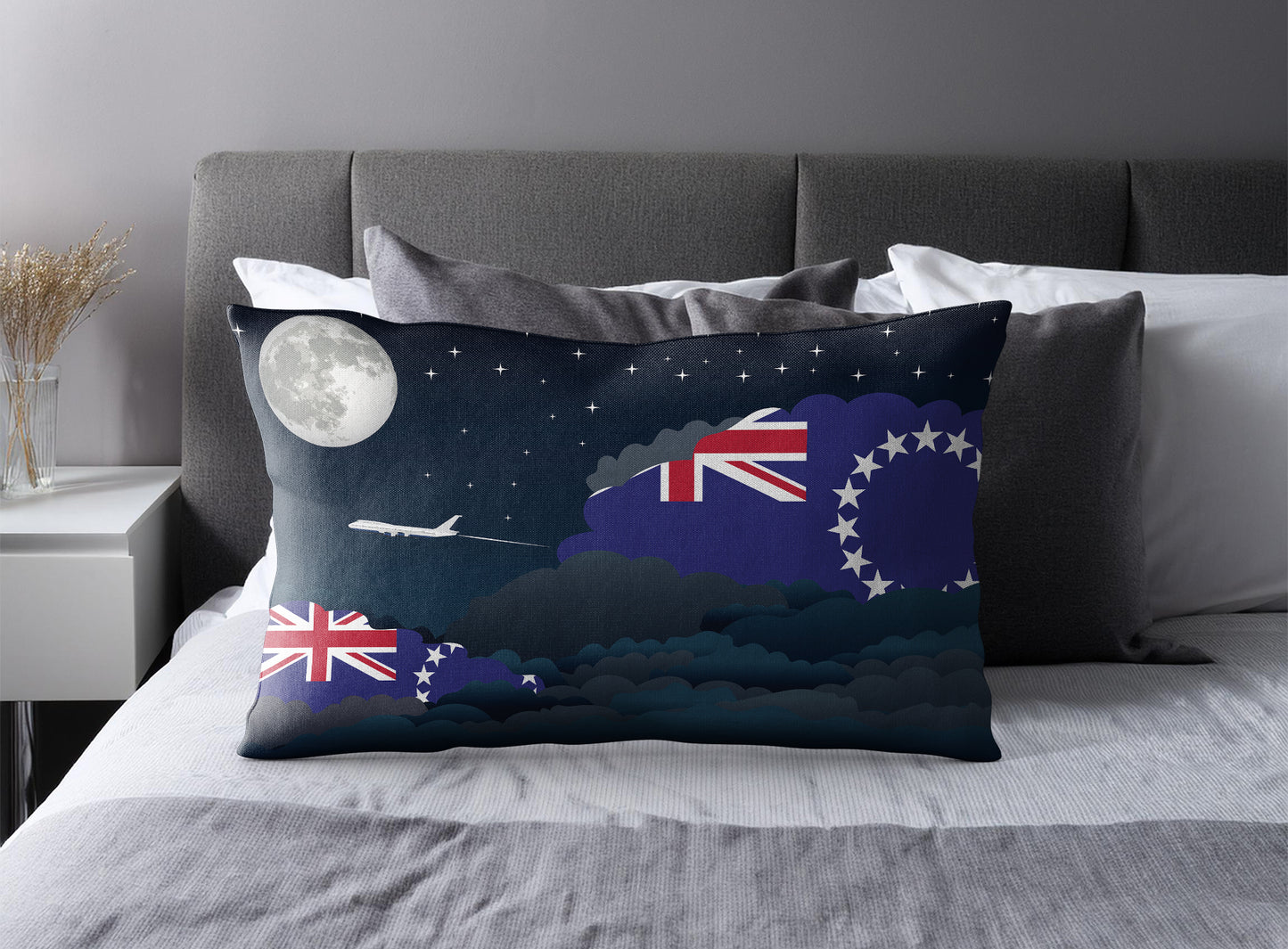 Cook Islands World Airplane Night Clouds Square & Rectangle Pillow Cases | Aviation Night Sky Pillow Covers