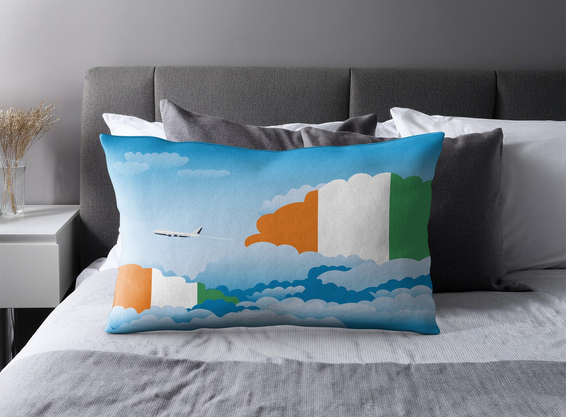 Cote DIvoire World Airplane Day Clouds Square & Rectangle Pillow Cases | Aviation Decorative Pillow Covers