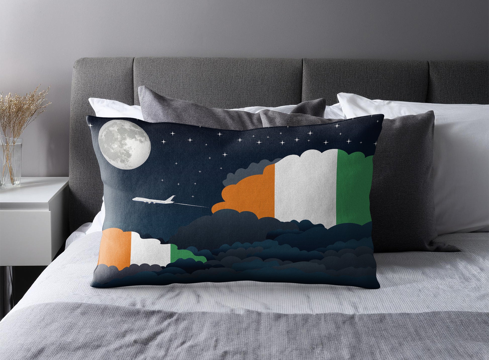 Cote DIvoire World Airplane Night Clouds Square & Rectangle Pillow Cases | Aviation Night Sky Pillow Covers