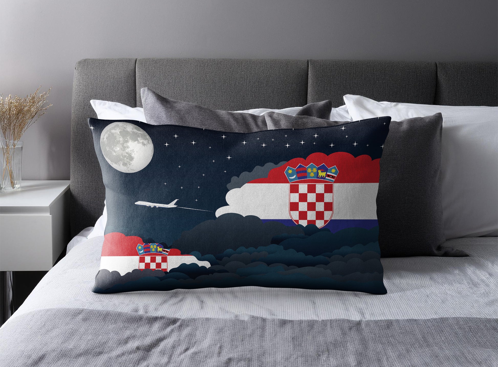 Croatia World Airplane Night Clouds Square & Rectangle Pillow Cases | Aviation Night Sky Pillow Covers