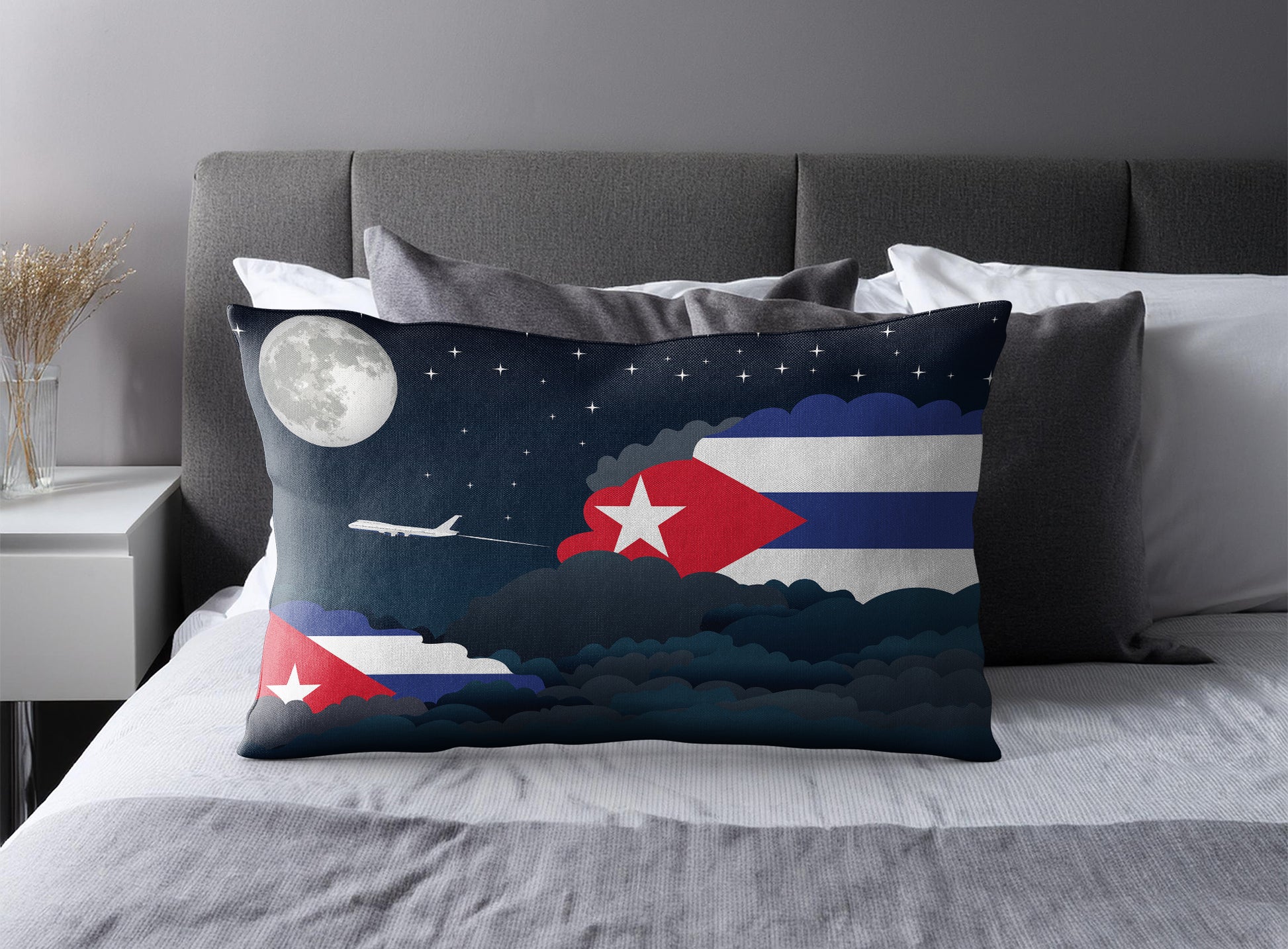 Cuba World Airplane Night Clouds Square & Rectangle Pillow Cases | Aviation Night Sky Pillow Covers
