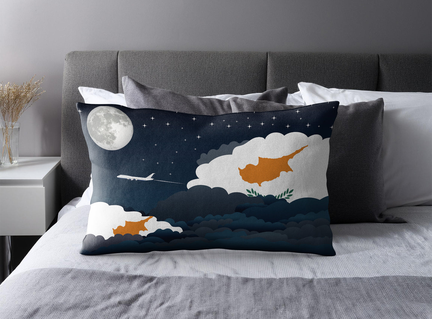 Cyprus World Airplane Night Clouds Square & Rectangle Pillow Cases | Aviation Night Sky Pillow Covers