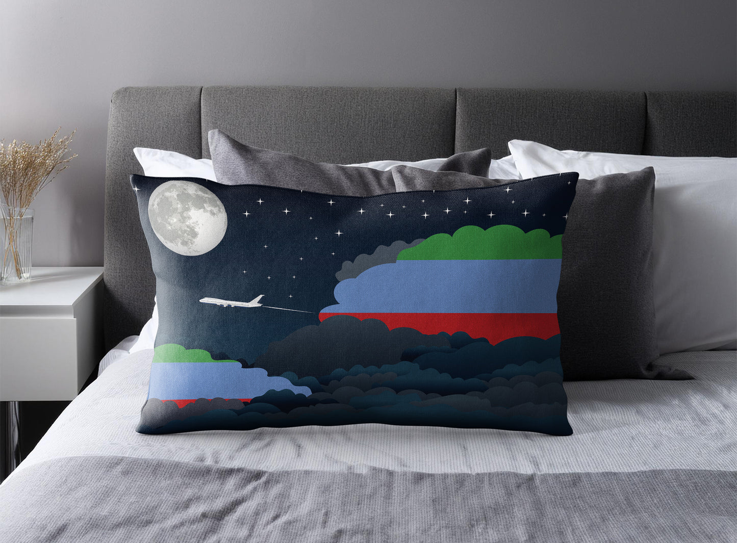 Dagestan World Airplane Night Clouds Square & Rectangle Pillow Cases | Aviation Night Sky Pillow Covers