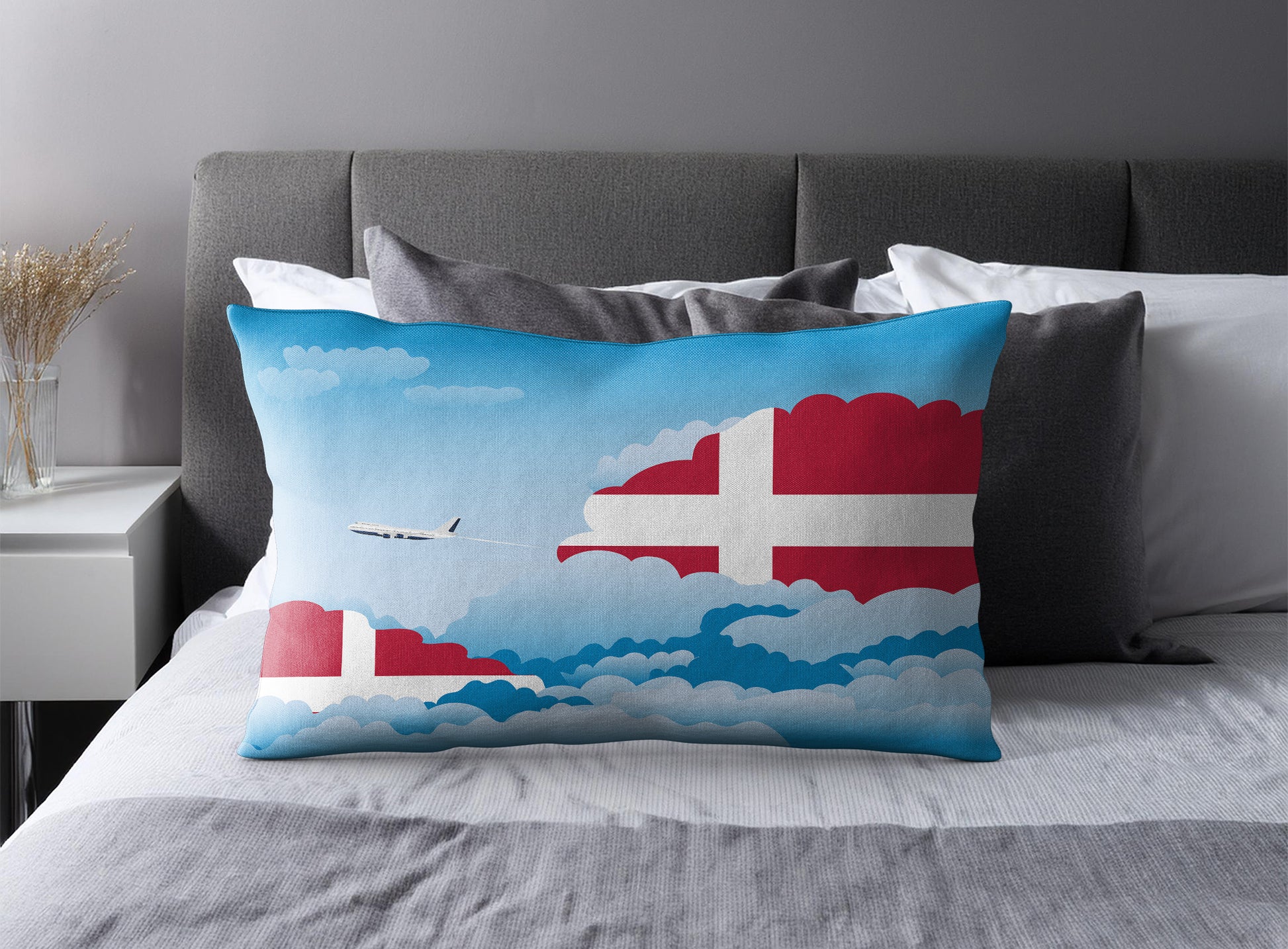 Denmark Day Clouds Pillow Case and Pillow Throw
