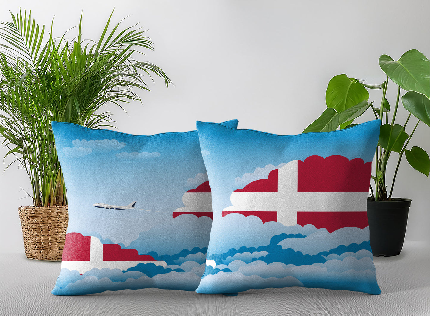 Denmark Day Clouds Pillow Case and Pillow Throw