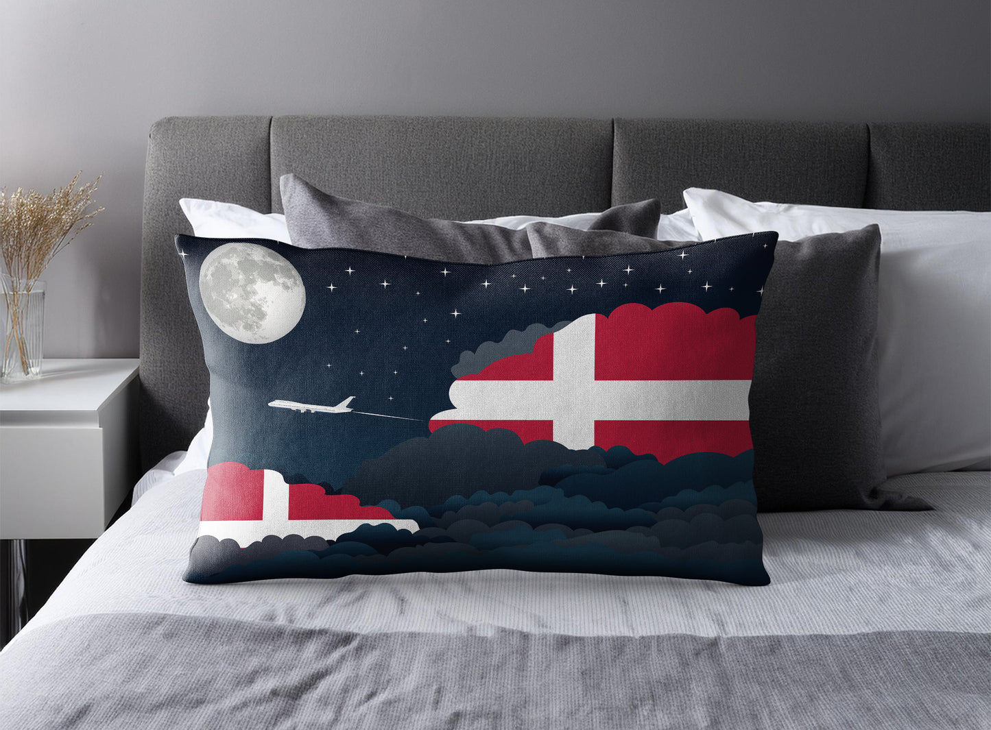 Denmark World Airplane Night Clouds Square & Rectangle Pillow Cases | Aviation Night Sky Pillow Covers