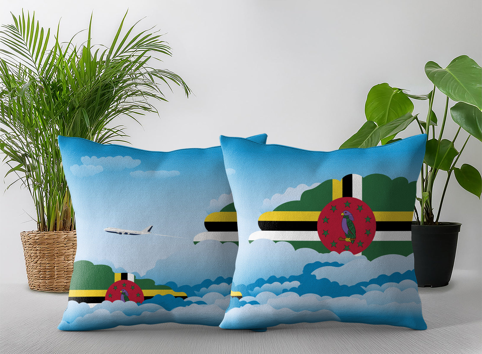 Dominica World Airplane Day Clouds Square & Rectangle Pillow Cases | Aviation Decorative Pillow Covers