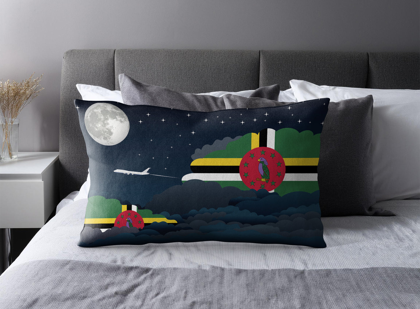 Dominica World Airplane Night Clouds Square & Rectangle Pillow Cases | Aviation Night Sky Pillow Covers