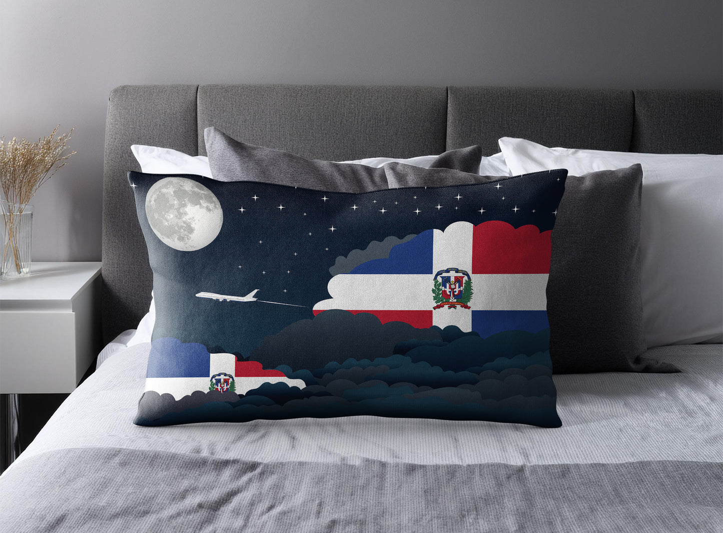 Dominican Republic World Airplane Night Clouds Square & Rectangle Pillow Cases | Aviation Night Sky Pillow Covers