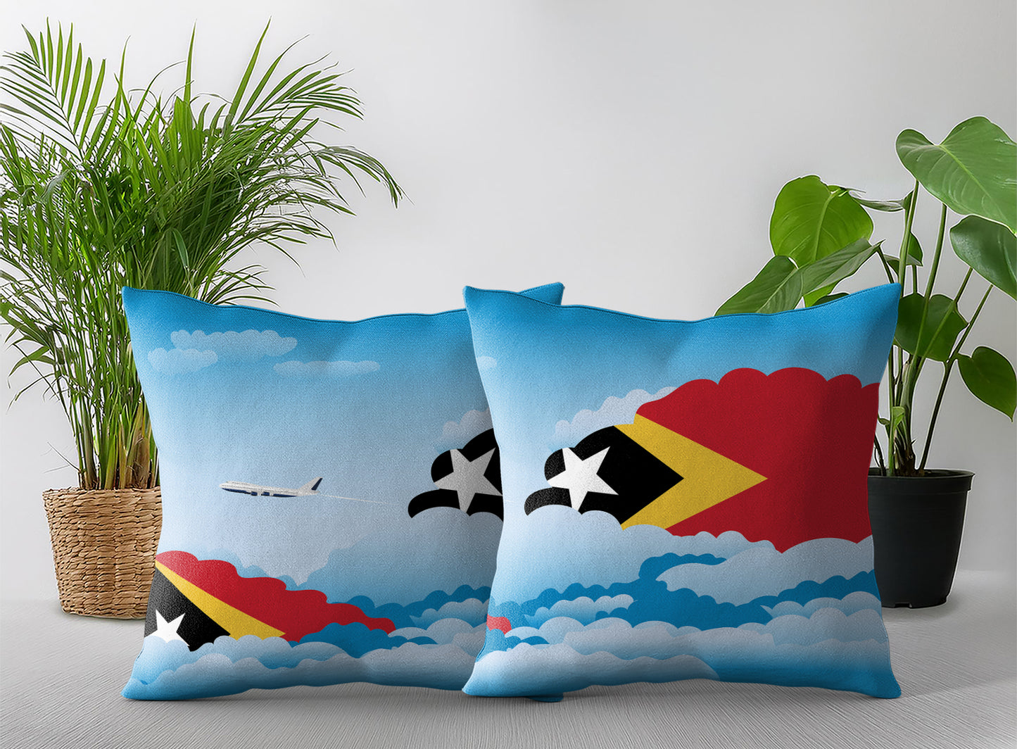 East Timor World Airplane Day Clouds Square & Rectangle Pillow Cases | Aviation Decorative Pillow Covers