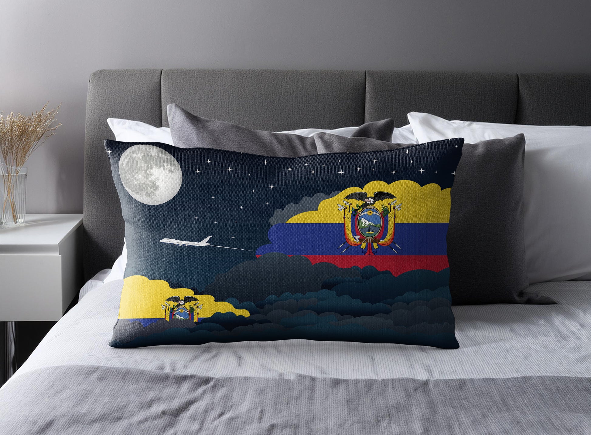 Ecuador World Airplane Night Clouds Square & Rectangle Pillow Cases | Aviation Night Sky Pillow Covers