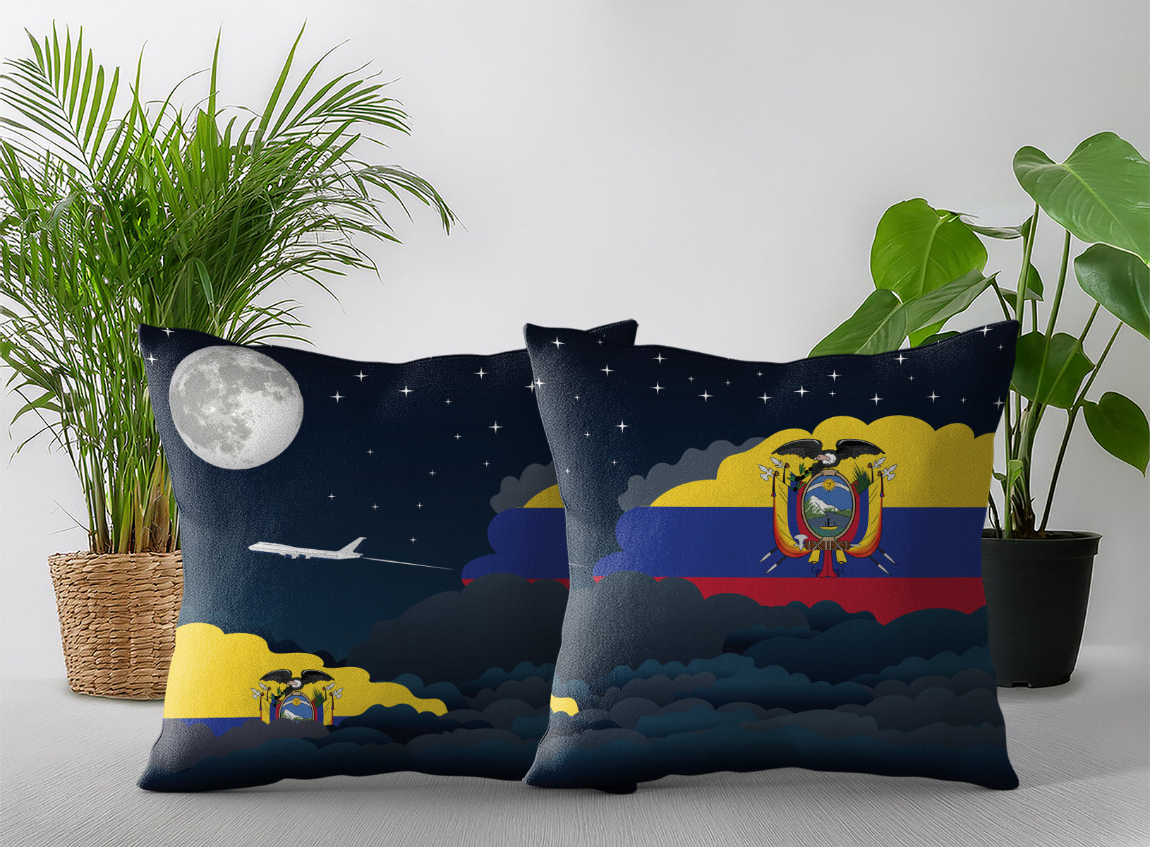 Ecuador World Airplane Night Clouds Square & Rectangle Pillow Cases | Aviation Night Sky Pillow Covers
