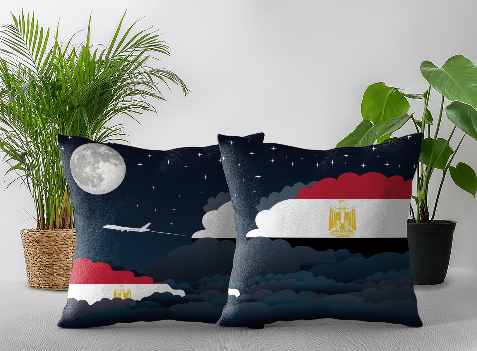 Egypt World Airplane Night Clouds Square & Rectangle Pillow Cases | Aviation Night Sky Pillow Covers