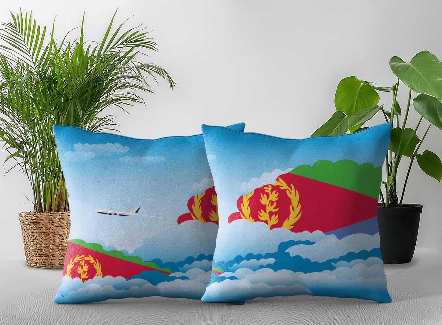 Eritrea World Airplane Day Clouds Square & Rectangle Pillow Cases | Aviation Decorative Pillow Covers