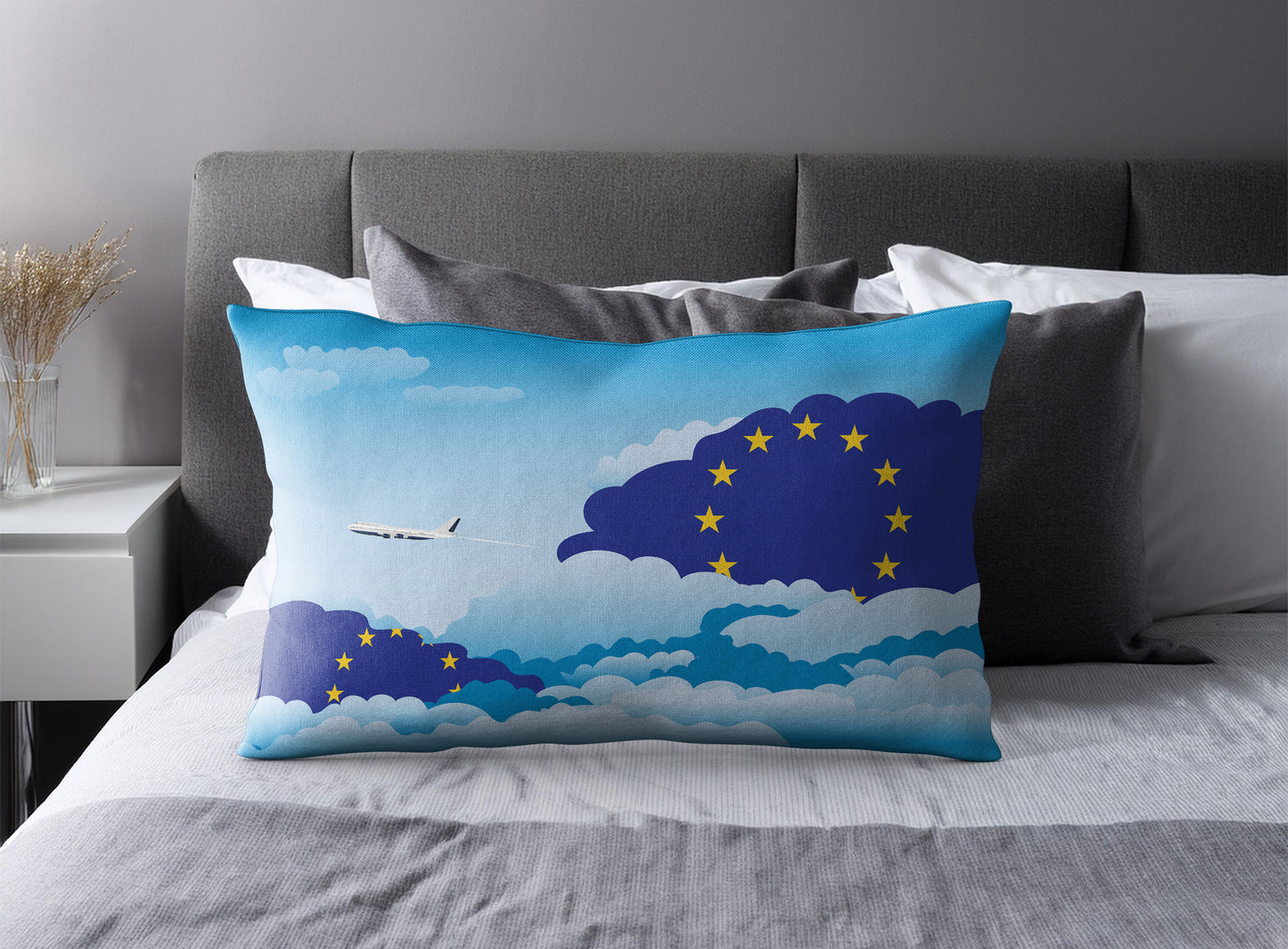 European Union World Airplane Day Clouds Square & Rectangle Pillow Cases | Aviation Decorative Pillow Covers
