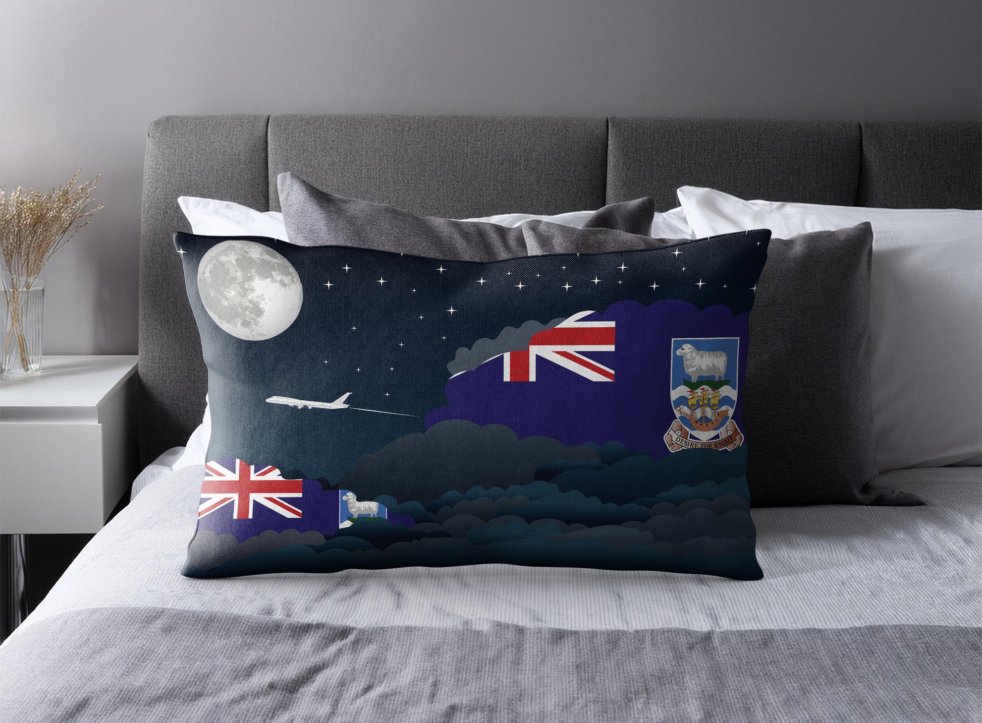 Falkland Islands World Airplane Night Clouds Square & Rectangle Pillow Cases | Aviation Night Sky Pillow Covers