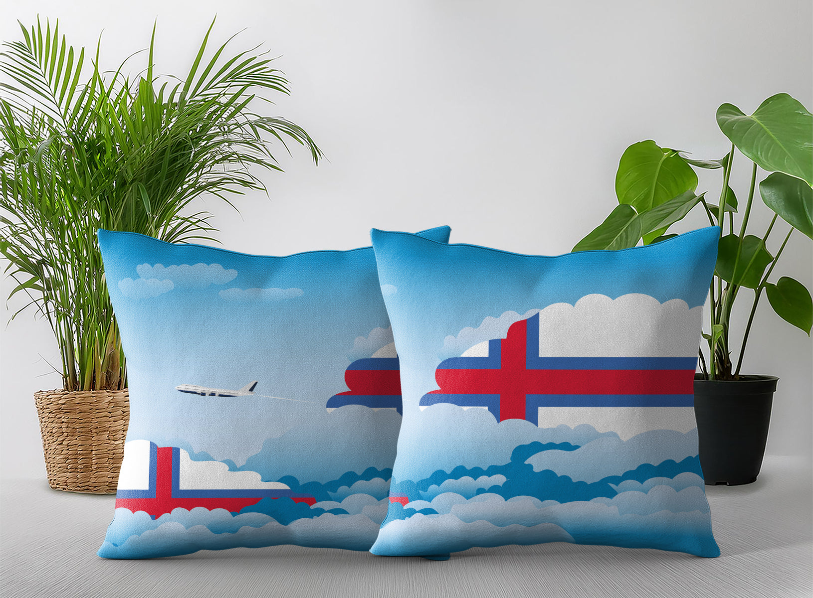 Faroe Islands World Airplane Day Clouds Square & Rectangle Pillow Cases | Aviation Decorative Pillow Covers
