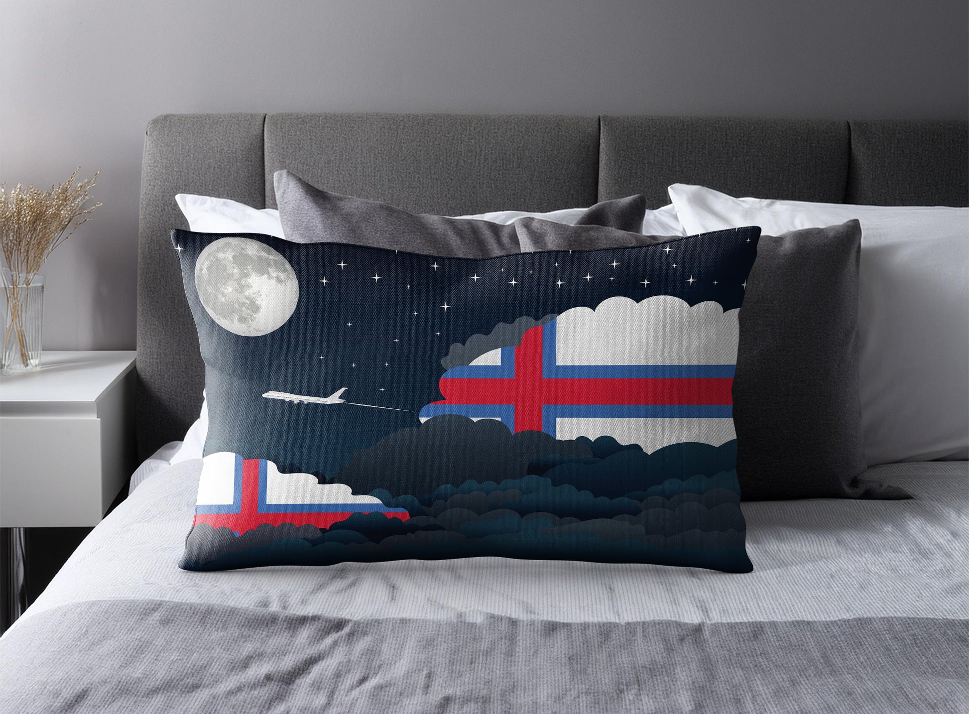 Faroe Islands World Airplane Night Clouds Square & Rectangle Pillow Cases | Aviation Night Sky Pillow Covers
