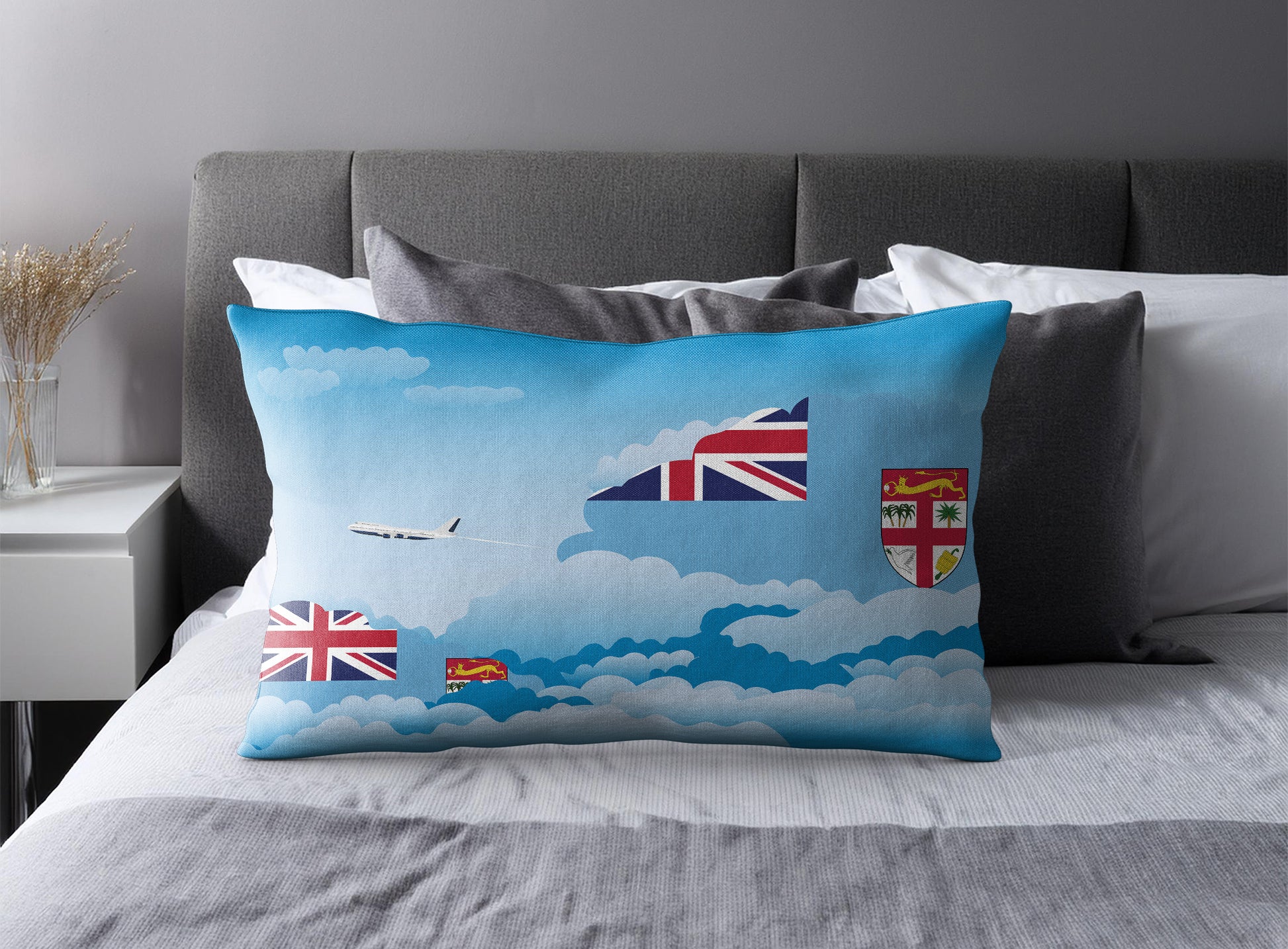 Fiji World Airplane Day Clouds Square & Rectangle Pillow Cases | Aviation Decorative Pillow Covers