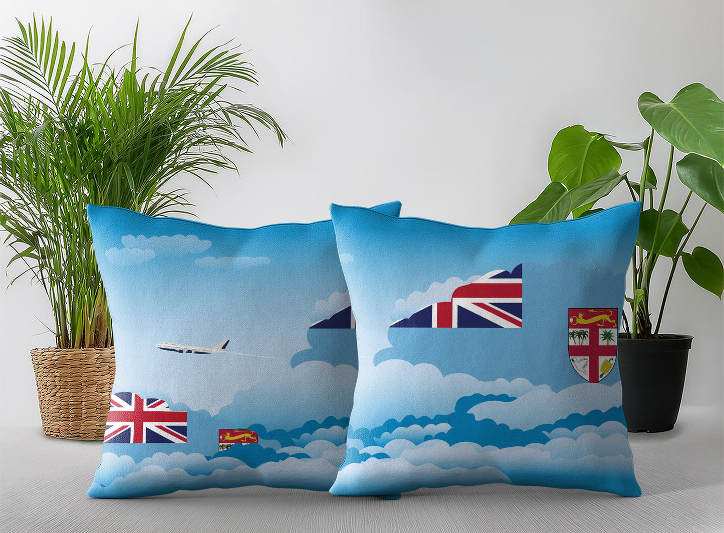 Fiji World Airplane Day Clouds Square & Rectangle Pillow Cases | Aviation Decorative Pillow Covers