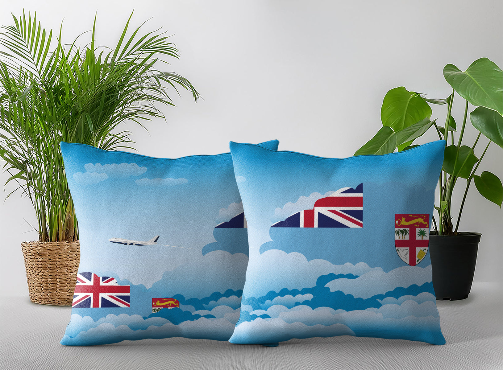 Fiji World Airplane Day Clouds Square & Rectangle Pillow Cases | Aviation Decorative Pillow Covers