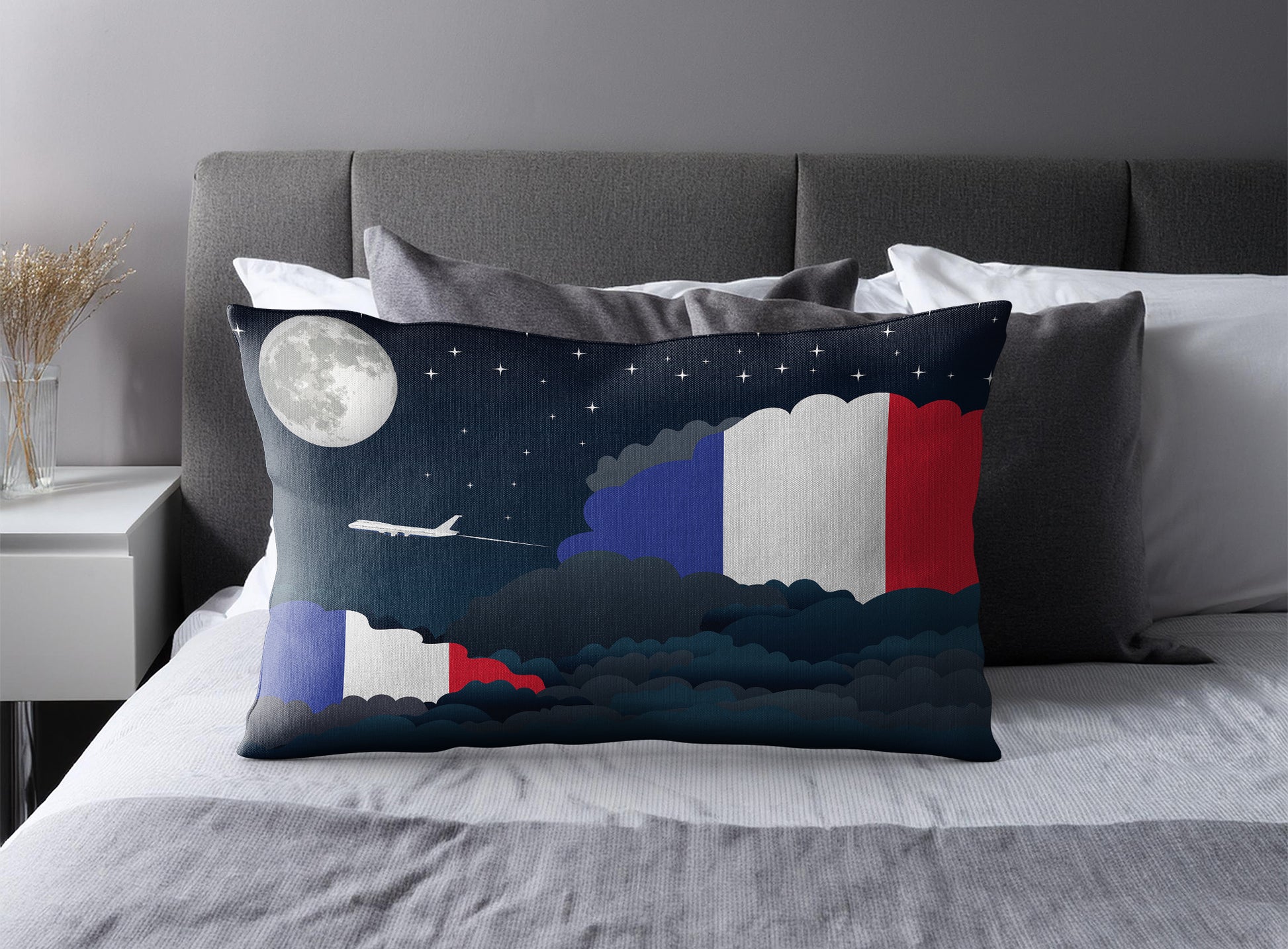 France World Airplane Night Clouds Square & Rectangle Pillow Cases | Aviation Night Sky Pillow Covers
