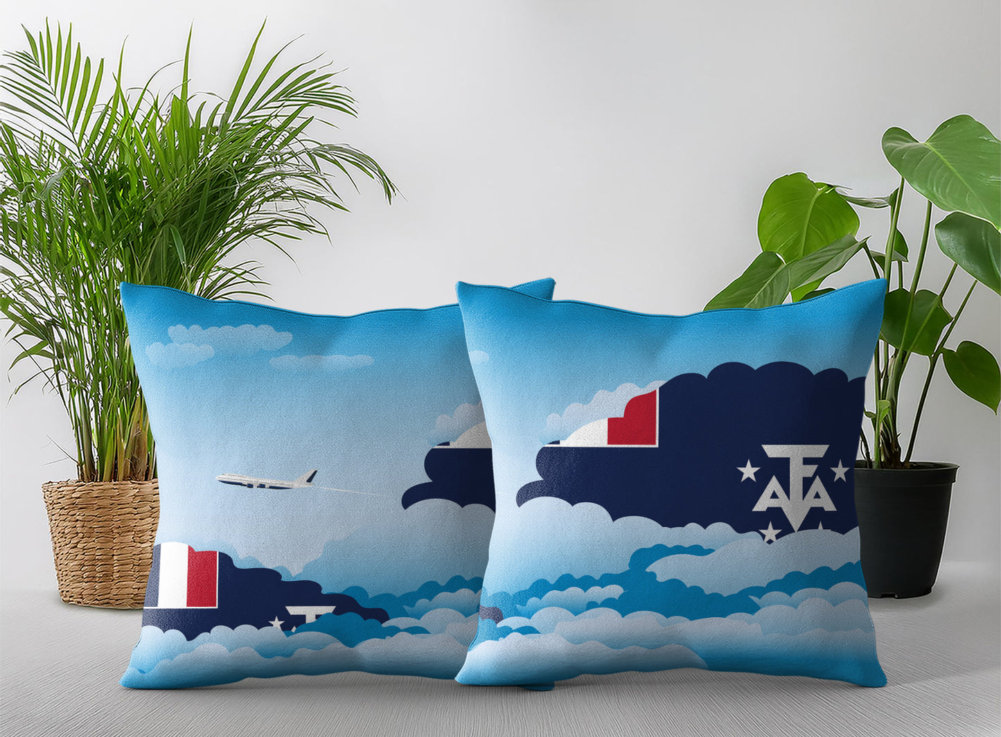 French Southern Case and Antarctic Lands World Airplane Day Clouds Square & Rectangle Pillow Cases | Aviation Decorative Pillow Covers