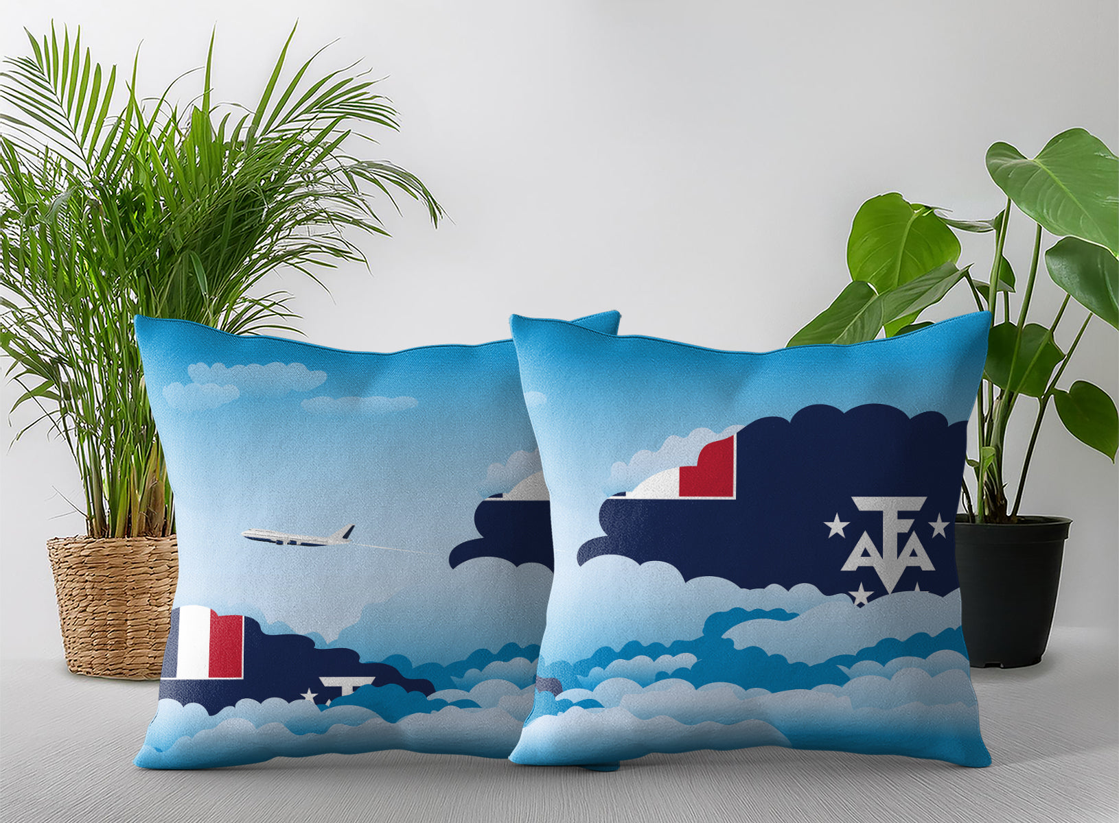 French Southern Case and Antarctic Lands World Airplane Day Clouds Square & Rectangle Pillow Cases | Aviation Decorative Pillow Covers