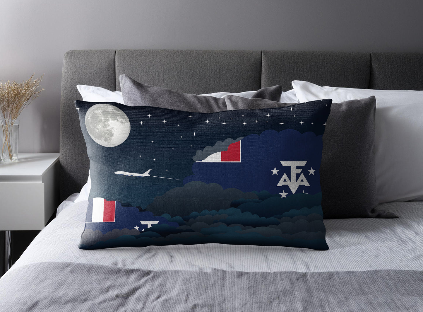 French Southern Case and Antarctic Lands World Airplane Night Clouds Square & Rectangle Pillow Cases | Aviation Night Sky Pillow Covers