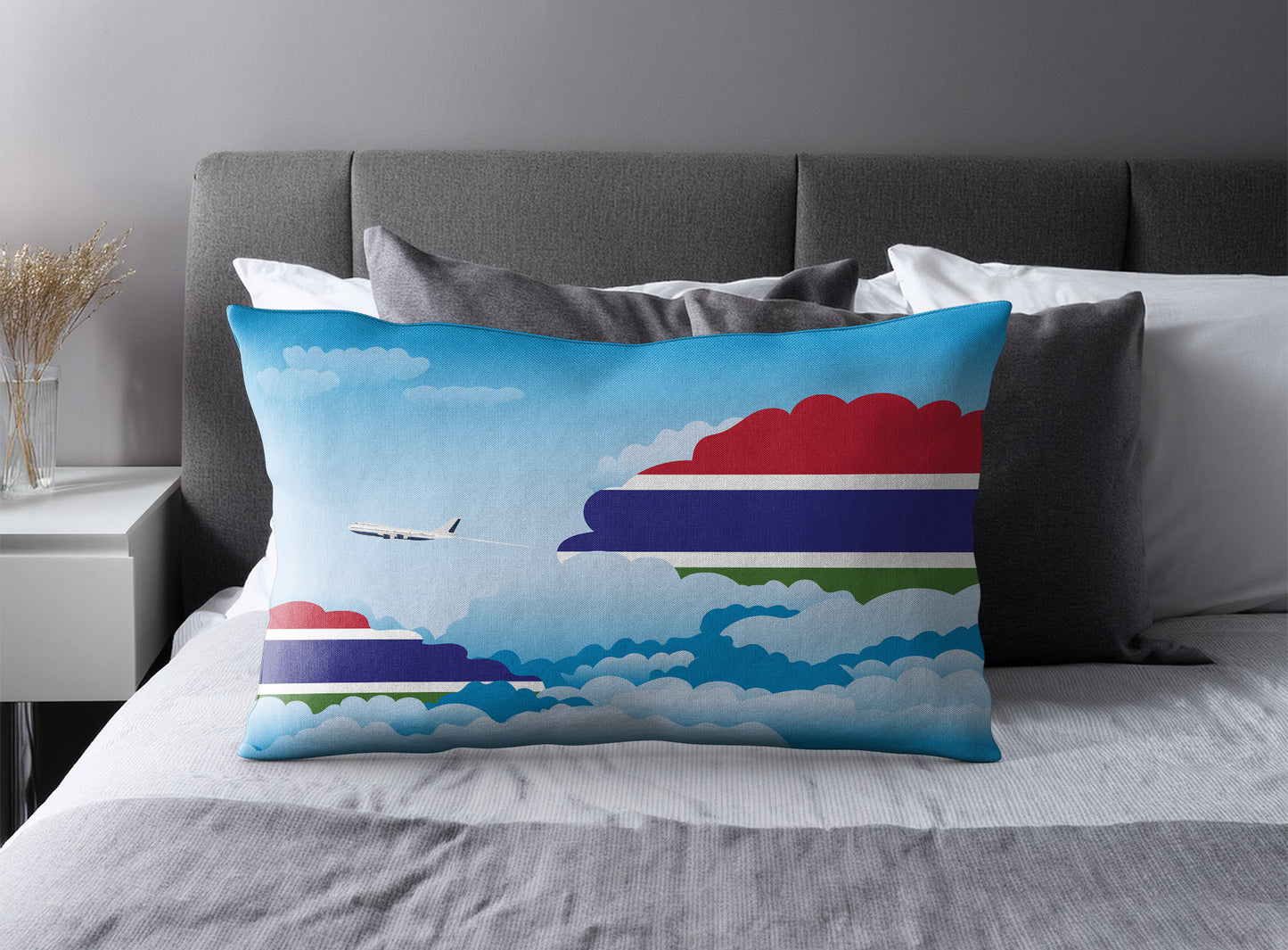 Gambia World Airplane Day Clouds Square & Rectangle Pillow Cases | Aviation Decorative Pillow Covers