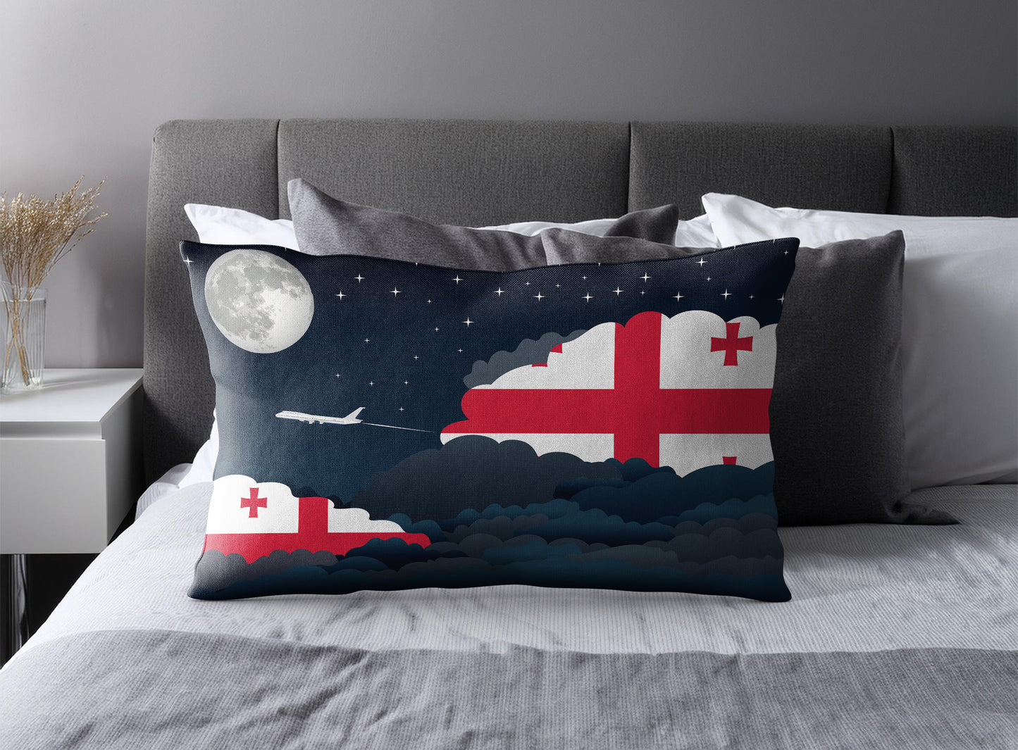 Georgia World Airplane Night Clouds Square & Rectangle Pillow Cases | Aviation Night Sky Pillow Covers