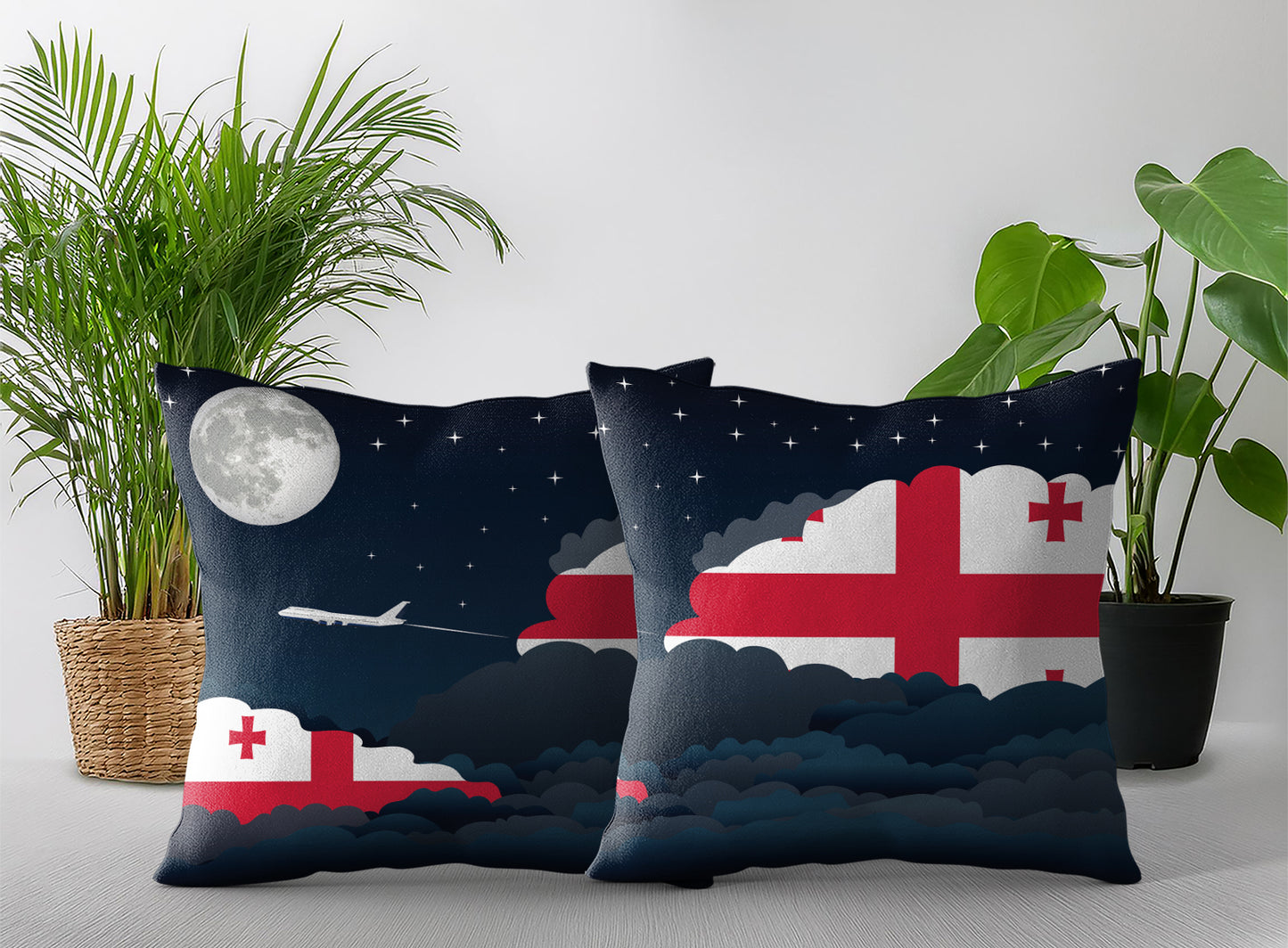 Georgia World Airplane Night Clouds Square & Rectangle Pillow Cases | Aviation Night Sky Pillow Covers