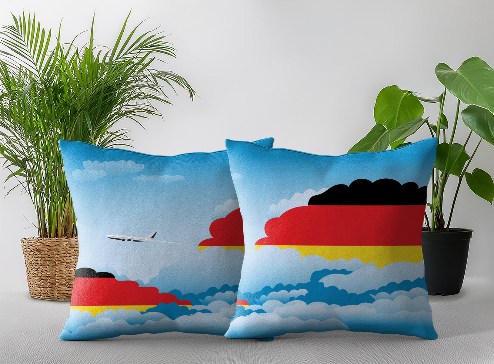 Germany World Airplane Day Clouds Square & Rectangle Pillow Cases | Aviation Decorative Pillow Covers