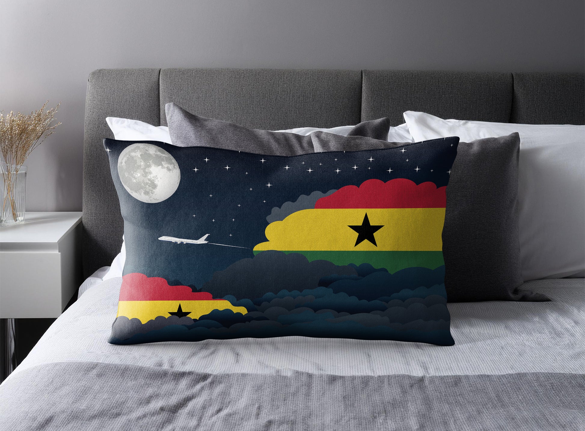 Ghana World Airplane Night Clouds Square & Rectangle Pillow Cases | Aviation Night Sky Pillow Covers