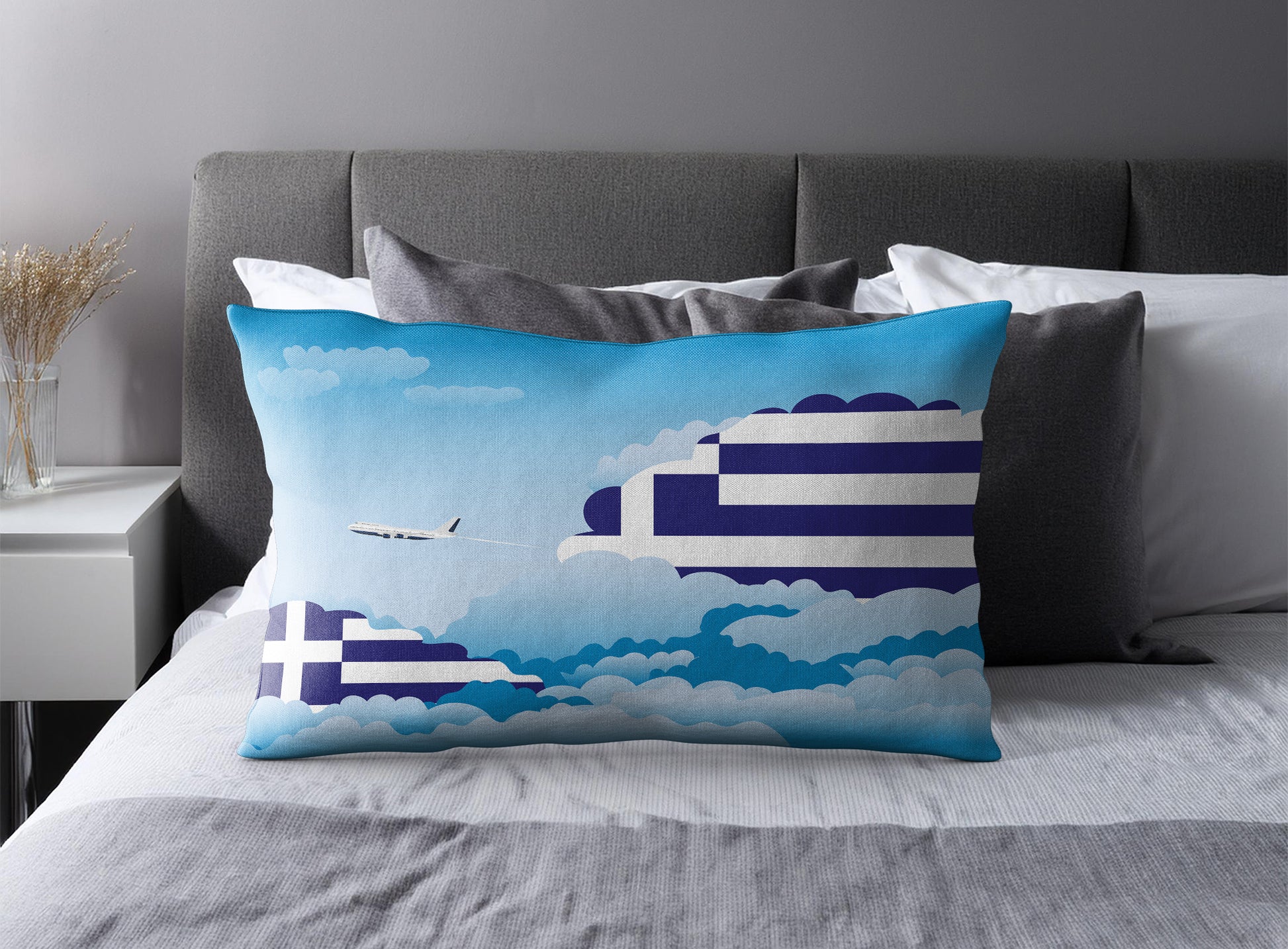 Greece World Airplane Day Clouds Square & Rectangle Pillow Cases | Aviation Decorative Pillow Covers