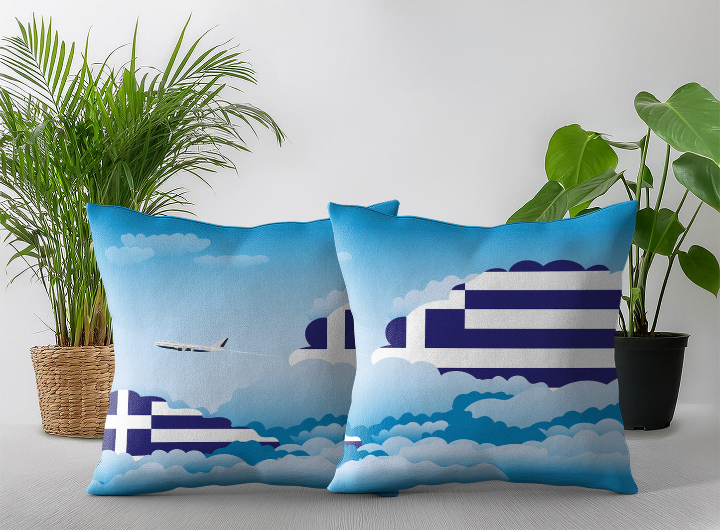 Greece Day Clouds Pillow Case and Pillow Throw