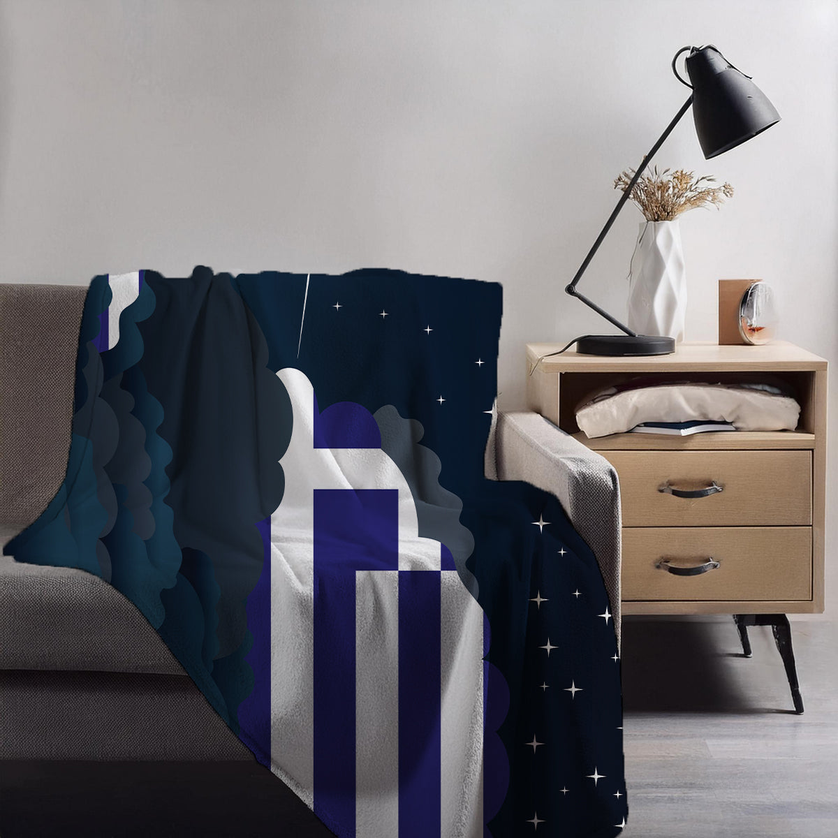 Greece Night Clouds Blankets & Throws | Premium Soft Blankets | City Posters Plus