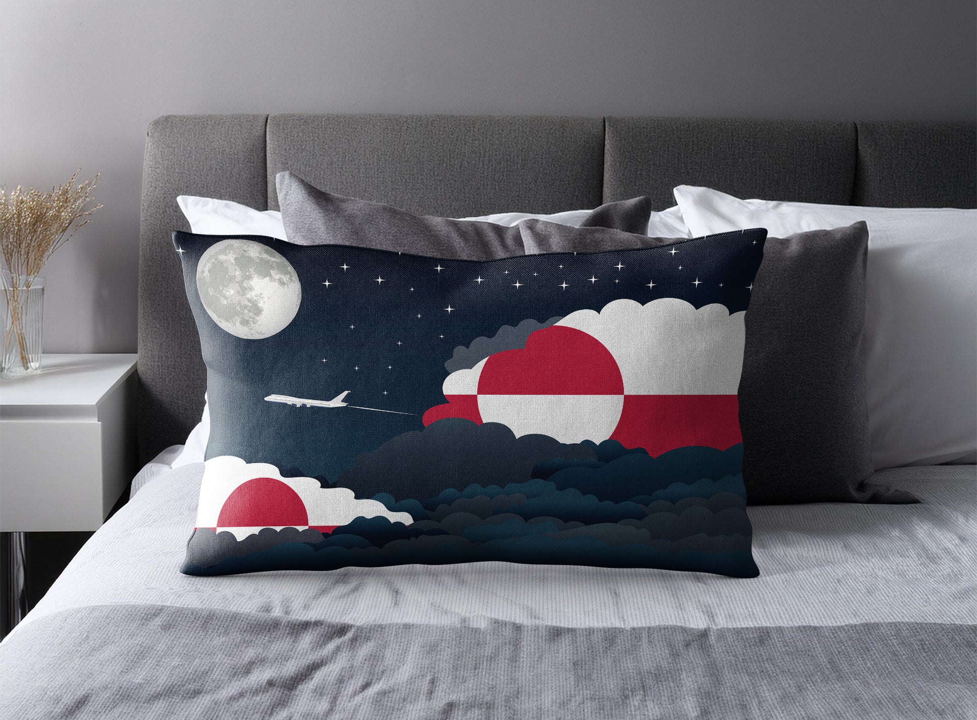 Greenland World Airplane Night Clouds Square & Rectangle Pillow Cases | Aviation Night Sky Pillow Covers