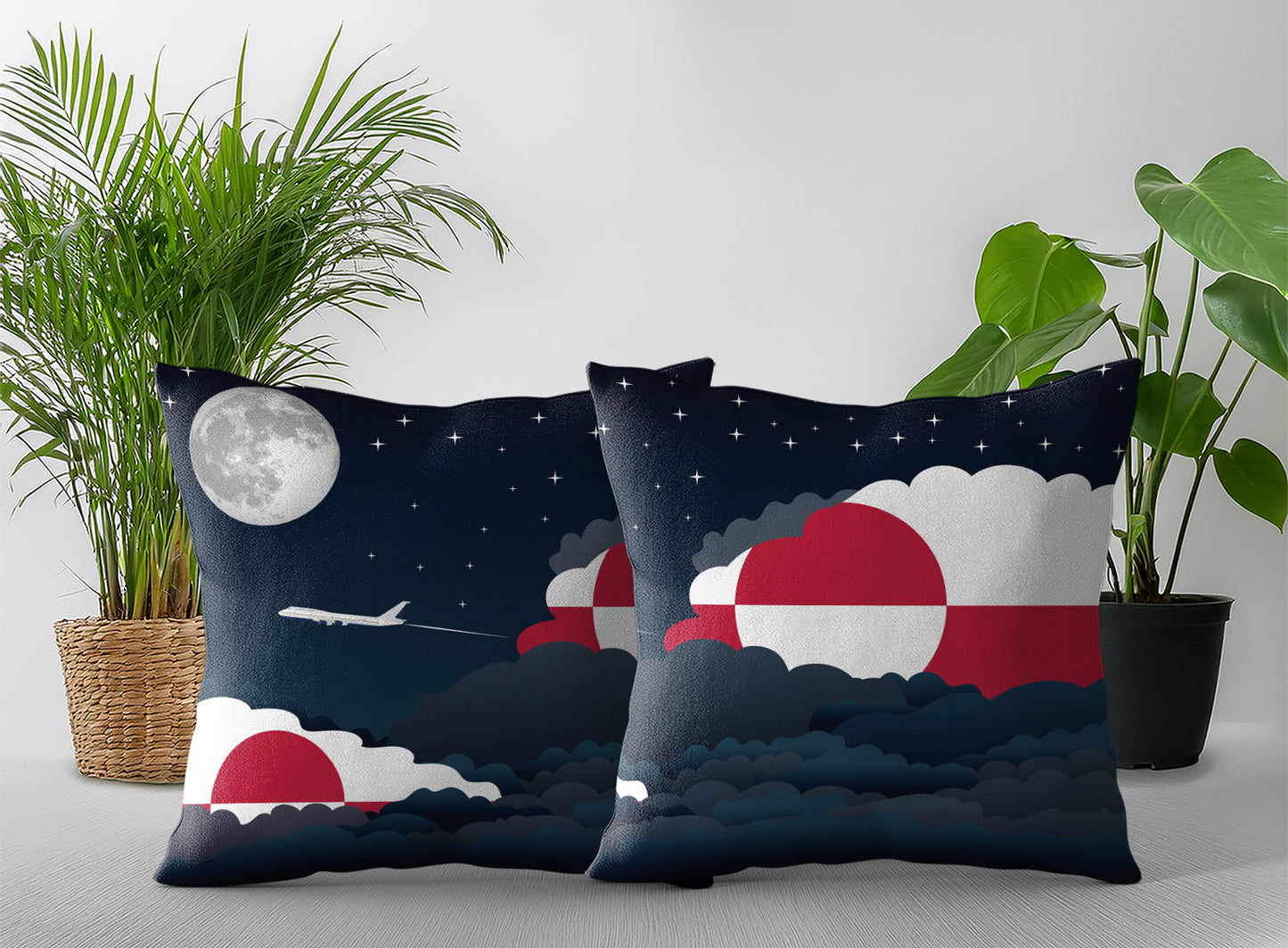 Greenland World Airplane Night Clouds Square & Rectangle Pillow Cases | Aviation Night Sky Pillow Covers