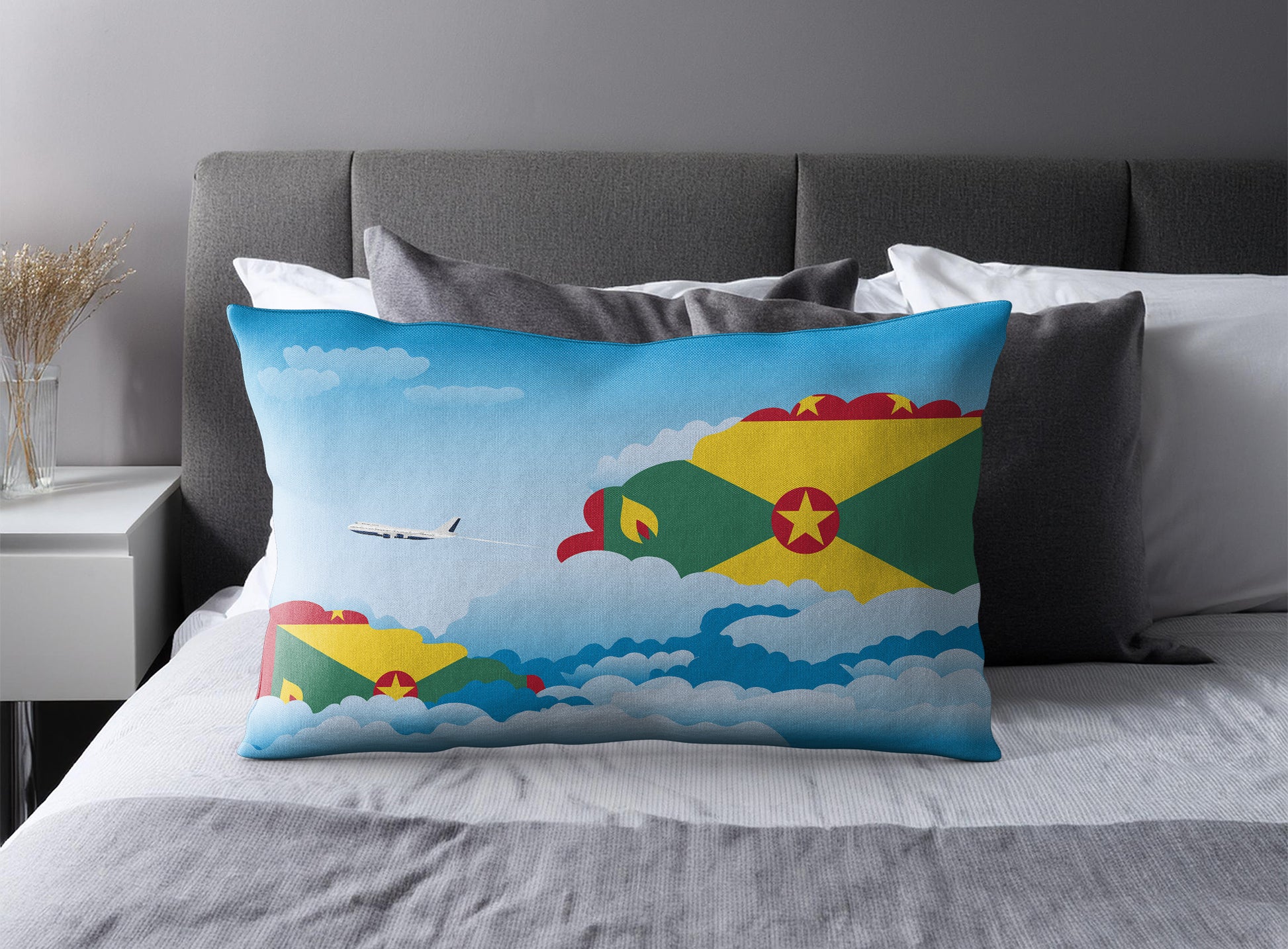 Grenada World Airplane Day Clouds Square & Rectangle Pillow Cases | Aviation Decorative Pillow Covers