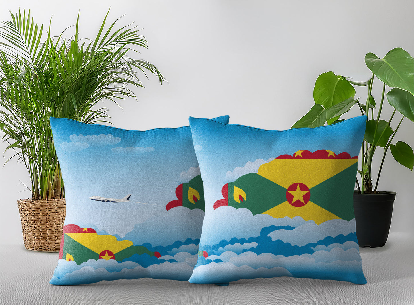 Grenada World Airplane Day Clouds Square & Rectangle Pillow Cases | Aviation Decorative Pillow Covers