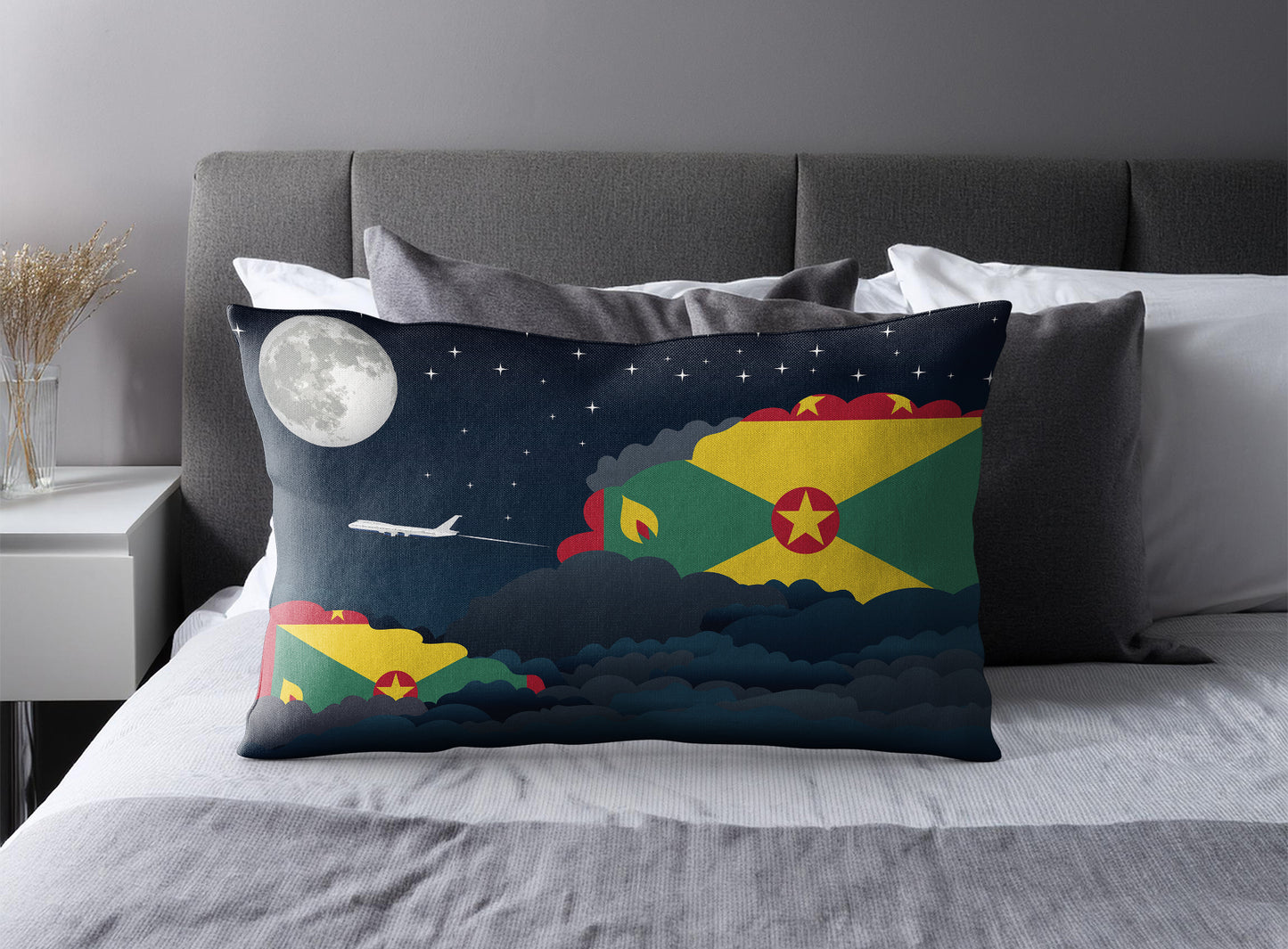 Grenada World Airplane Night Clouds Square & Rectangle Pillow Cases | Aviation Night Sky Pillow Covers