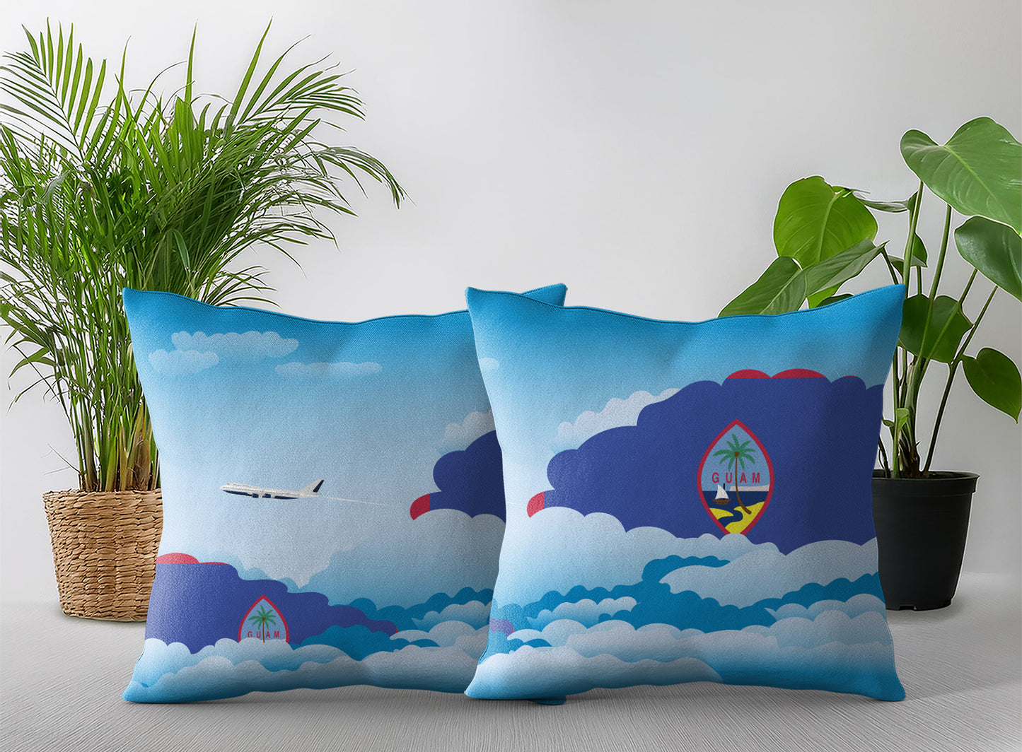 Guam World Airplane Day Clouds Square & Rectangle Pillow Cases | Aviation Decorative Pillow Covers