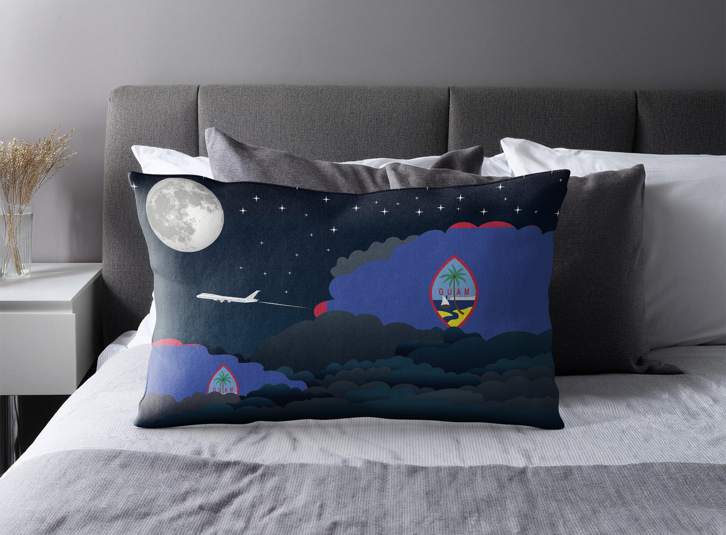 Guam World Airplane Night Clouds Square & Rectangle Pillow Cases | Aviation Night Sky Pillow Covers