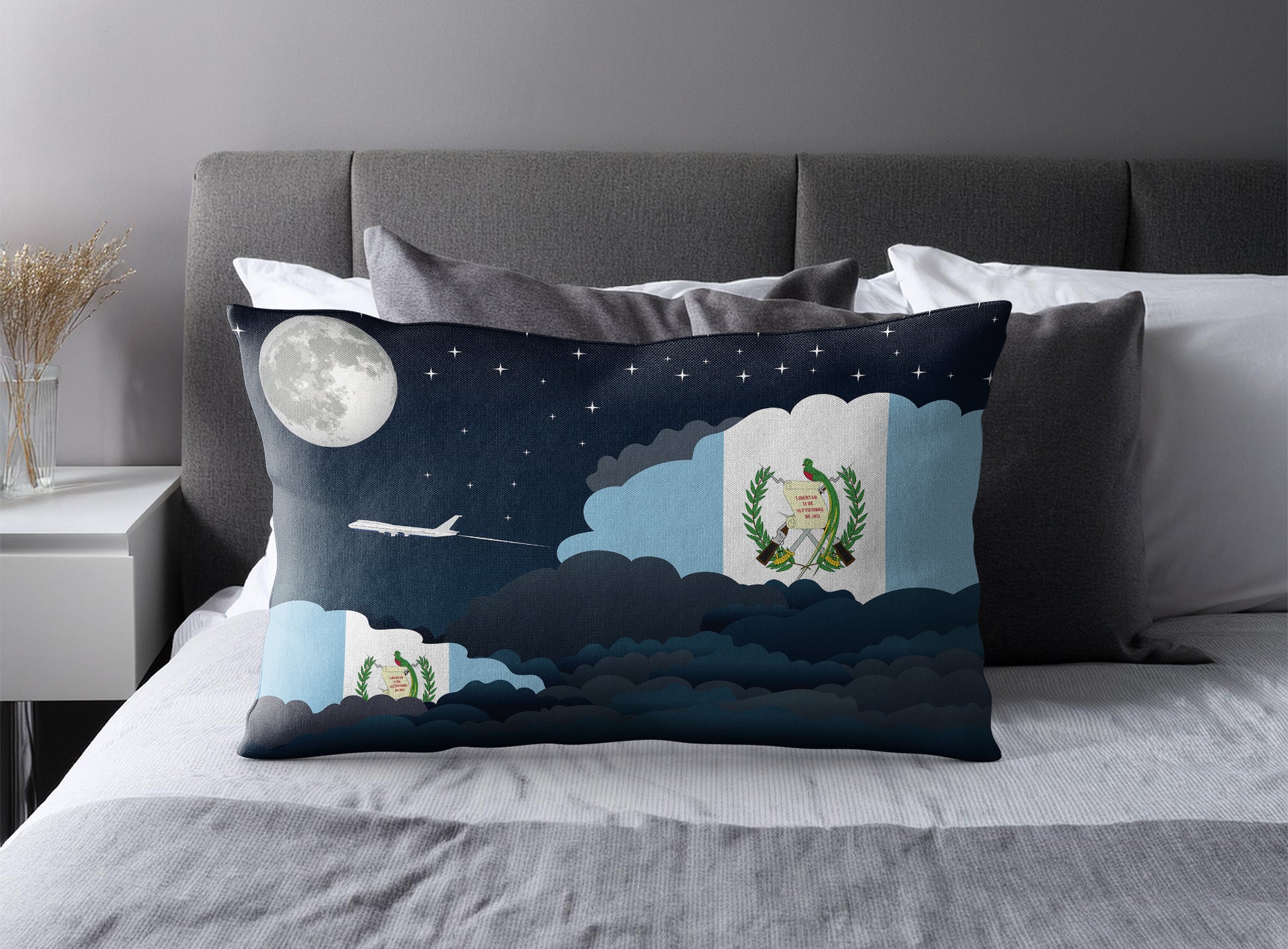 Guatemala World Airplane Night Clouds Square & Rectangle Pillow Cases | Aviation Night Sky Pillow Covers