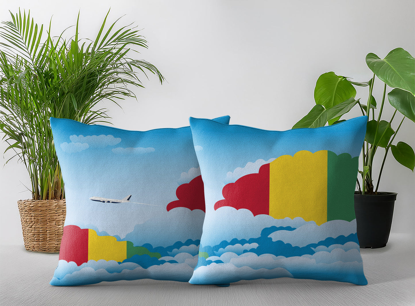 Guinea World Airplane Day Clouds Square & Rectangle Pillow Cases | Aviation Decorative Pillow Covers