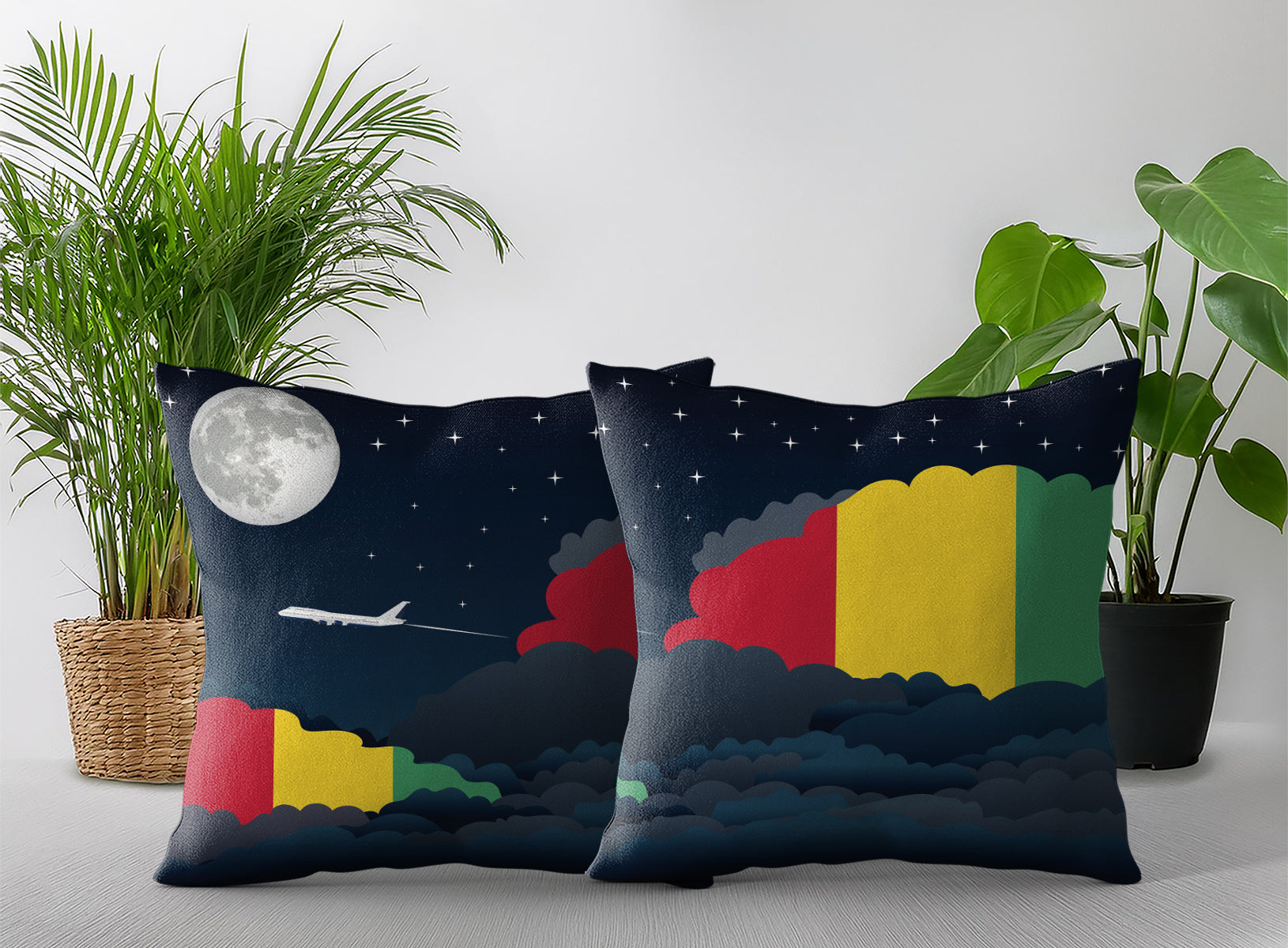 Guinea World Airplane Night Clouds Square & Rectangle Pillow Cases | Aviation Night Sky Pillow Covers